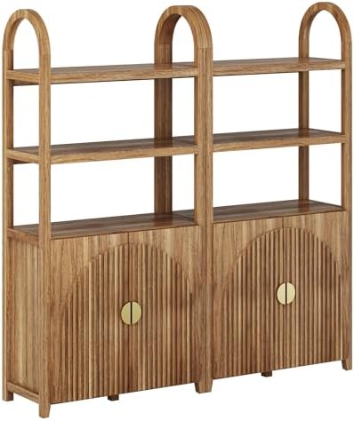 BELLEZE Book Shelf 72" Tall Arched Bookcase with Storage, 5 Tier Mid Cen...