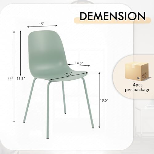 LSSPAID Mint Green Dining Chairs Set of 4, Modern Waterproof Plastic Kitchen ...