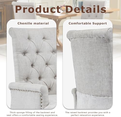 SoarFlash Chenille Dining Chairs Set of 2, Tall Back Side Chair，Modern Uphols...