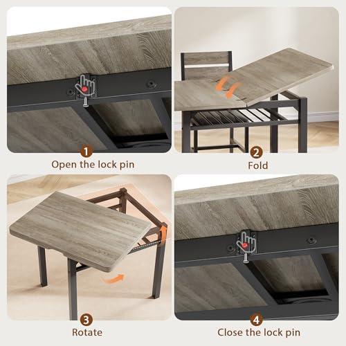 Extendable Dining Table Set for 4 with Shelf Rack&4 PU Leather Chairs Grey