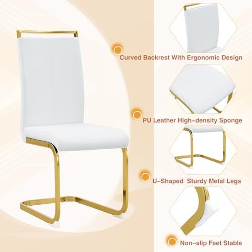 AZmac Modern Dining Table Set for 8 with Gold Metal Frame, 9-Piece Glass Dini...