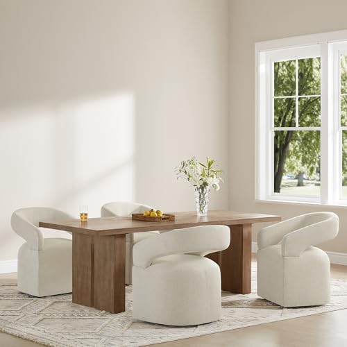 KISLOT Upholstered Dining Chairs Set of 4 with Casters, Cream Beige
