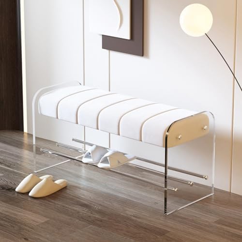 Foot Stool Shoe Changing Stool Transparent Acrylic Bench Bedroom Cloakroom Si...