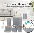 CERBIOR Bathroom Accessories Set 6 Piece Bamboo Bath Ensemble Includes Soap Dispenser, Toothbrush Holder, Toothbrush Cup, Soap Dish for Decorative Countertop and Housewarming Gift, Sriral Grey