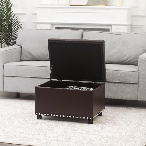 Joveco Leather Storage Ottoman with 360° Caster Wheels 24" Foot Rest Ben...