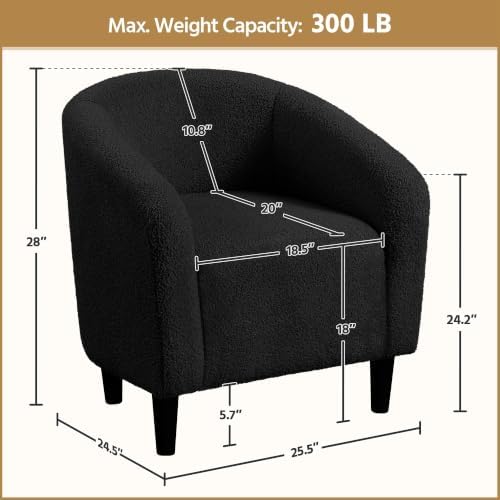 Yaheetech Small 25.5in Wide Sherpa Barrel Accent Chair for Bedroom, Black | C...