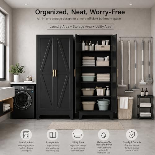 71" H Black Metal Storage Cabinets,Garage Storage Cabinet,Tall Pantry Ca...