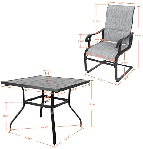 NUU GARDEN 5 Piece Outdoor Dining Set, All Weather Outdoor Padded Textilene P...