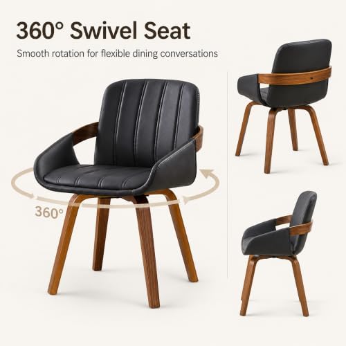 VipDesk Swivel Dining Chairs Set of 2 with Arms, Mid-Century Modern, Black