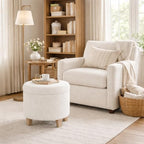 HomePop 19" Faux Sheepskin Round Storage Ottoman - Light Cream