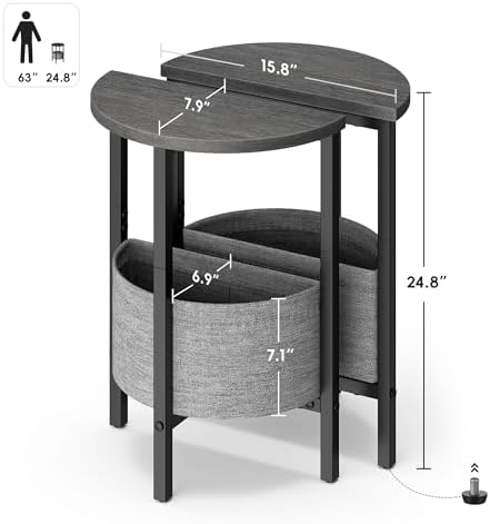 Vagusicc Small Round Side Table End Table, Tall Accent Table with Storage Bas...