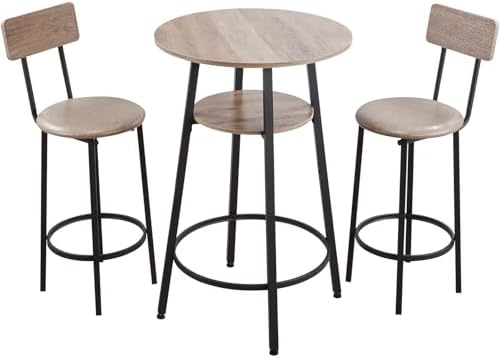 VEVOR Bar Table and Chairs Set, 3PCS 23.5″ Bars Tables Set with Rounded Corne...