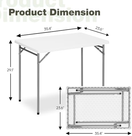 3ft Rectangular Folding Table for All-Occasion, Foldable Table with HDPE Tabl...
