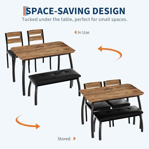 IDEALHOUSE 43'' Dining Table Set for 4, Wooden Kitchen Table with Uph...