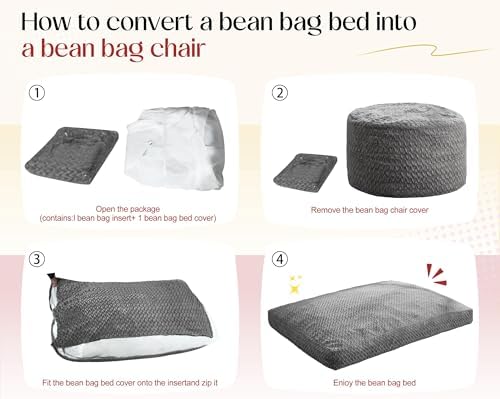 Hobestluk Bean Bag Chair Convertible 3 in 1 Beanbag Washable Giant Adult | La...