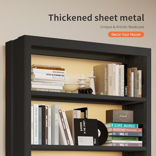 Heavy Duty Metal Bookshelf, 71” Tall 5-Tier Bookcase, Thickened 300LB Capacit...