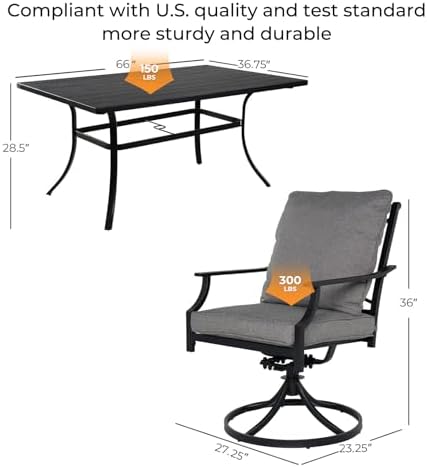 Grand patio 7-Piece Outdoor Dining Set for 6 with Swivel Patio Chairs