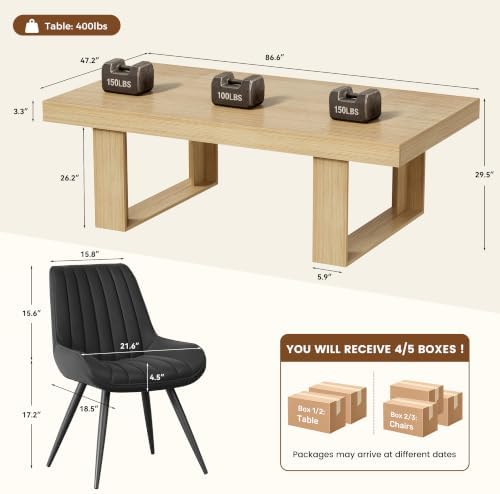 Miereirl 7-Piece Modern Farmhouse Dining Table Set, 86.6" x 47.2" S...