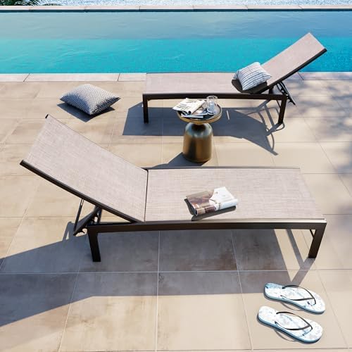 Crestlive Products Lounge Chair Outdoor Set of 2, Metal Pool Chaise Lounge Ch...