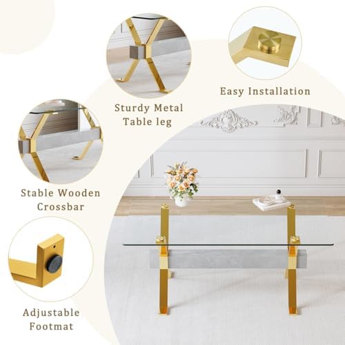 71" Glass Dining Table Set for 6｜Modern Dining Table Set for 6 with Faux...