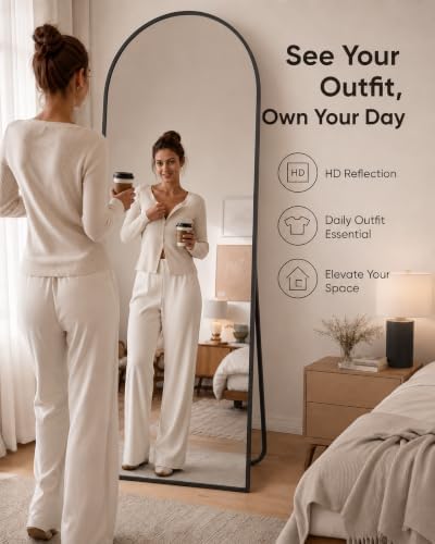 Simple Deluxe 71"x26" Arched Full Length Mirror with Stand, Full Bo...
