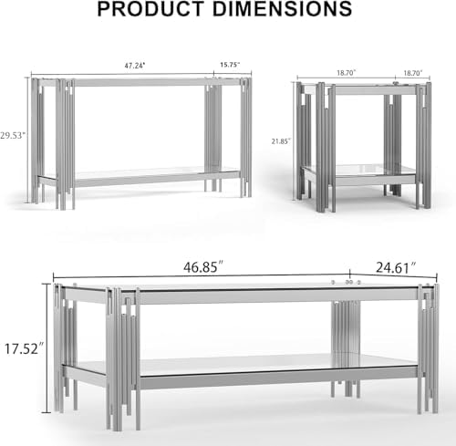 SSLine Modern 3 Piece Living Room Table Set, Includes 1 Coffee,1 End and 1 Co...