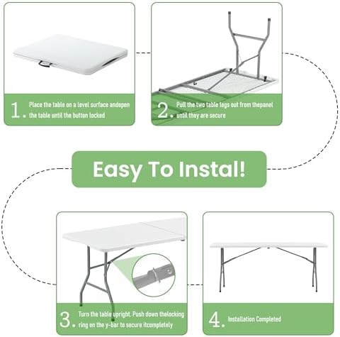 6FT White Plastic Folding Table Heavy Duty Tables Set of 5 | HDPE Tabletop Fo...