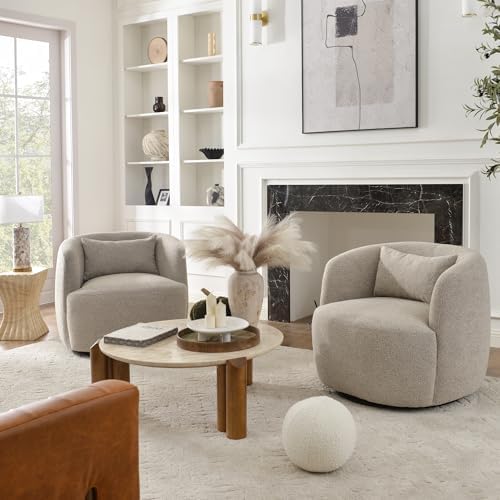 KINWELL 34" W Boucle Swivel Barrel Chairs with Pillow Set of 2, Taupe | ...
