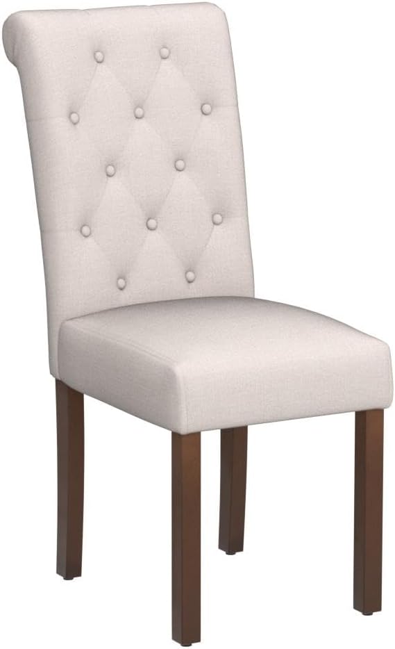 Tufted Dining Chairs Set of 4, Upholstered Parsons Dining Room Chairs, Fabric Kitchen Side Chair with Wood Legs, Beige