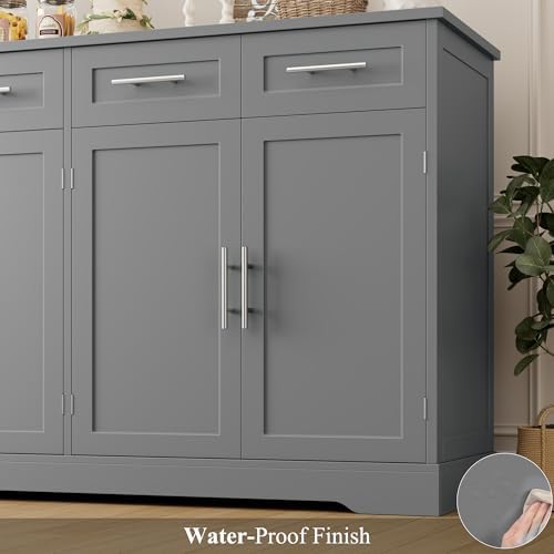HOSTACK 60" W Sideboard Buffet Cabinet with Storage, Kitchen Cabinet, Gray