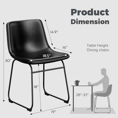 Dining Chairs Set of 4, 18in PU Leather Kitchen Chair with Metal Leg, Black