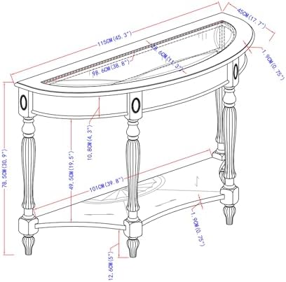PADMA HOUSE 2-Tier Traditional Wood Semi-Circle Sofa Table with Glass Top | C...