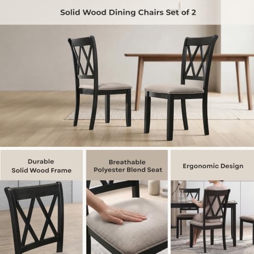 Roundhill Furniture Windvale Fabric Upholstered Dining Chair, Set of 2, Black