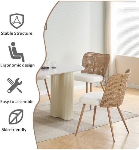 Rattan Dining Chairs Set of 4,Modern Upholstered Kitchen Room Chairs,Accent D...