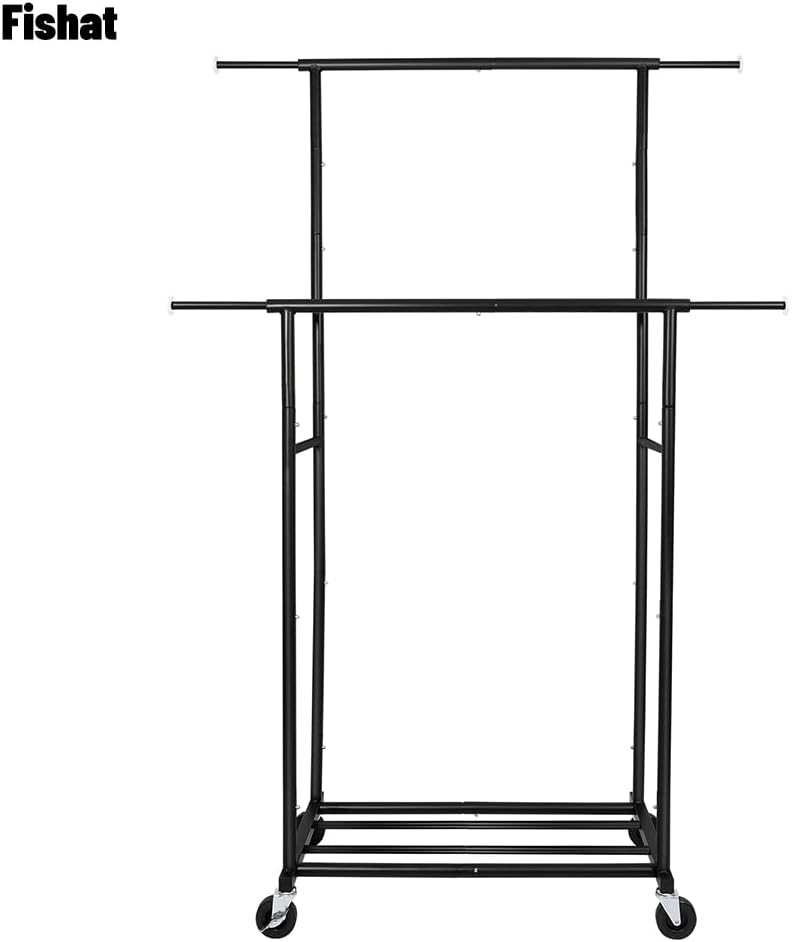 Fishat 48"W x 15"D x 67"H Portable Black Double Rods Garment C...