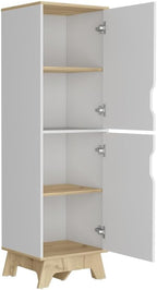 17.7" D*13.6" W*59.3" H Corner Freestanding Kitchen Pantry with 2 Shelves, 2 Single Doors, Rectangular Wood Storage Cabinet, Modern Minimalist, for Living Room, Dining Room, White