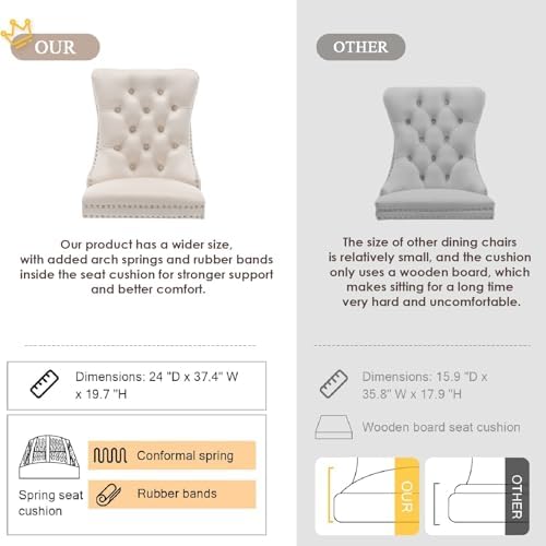 Velvet Dining Chairs, Tufted Kitchen & Dining Room Chairs, Beige, Set of 6
