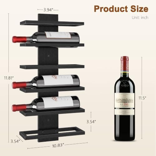 Hoctieon 6 Tier Wall Mount Wine Rack, Wall Mounted Wine Bottle Racks for Display and Storage, Hanging Bottle Holder for Living Room, Dining Room, Bar, Wine Cellar, Black
