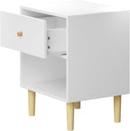 Kids Nightstand, Modern Night Stand with One Drawer and Open Storage Shelf, Wooden Bedside Table, End Table for Living Room, Bedroom, Toddler Nightstand for Boys and Girls, White