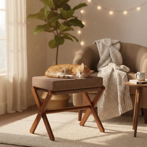 BAMBOOHOMIE Foldable Foot Stool Ottoman, Modern Foot Rest with Bamboo X Legs ...