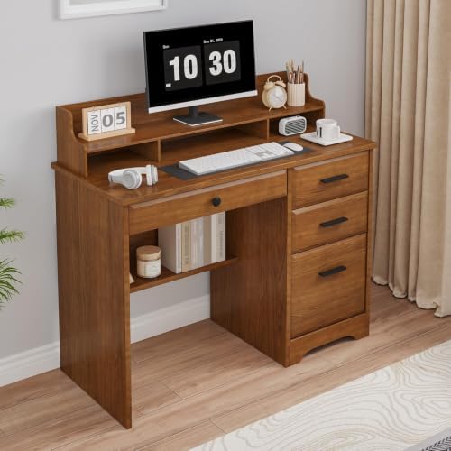 4 EVER WINNER Small Desk with Drawers for Small Spaces, 44'' Wood Des...