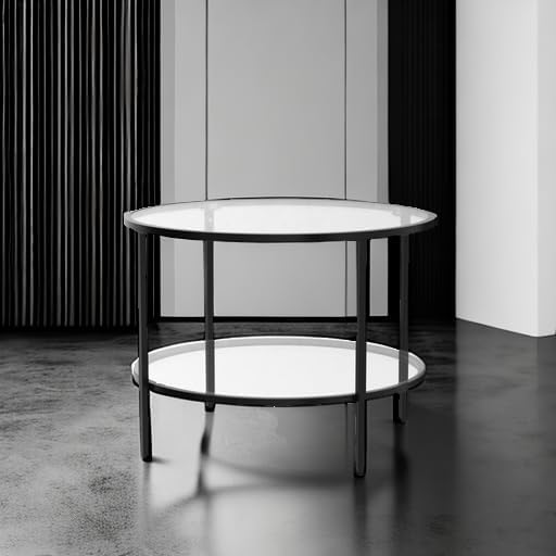 VINGLI 25.6" Glass Coffee Table, Round Coffee Tables for Living Room, Black