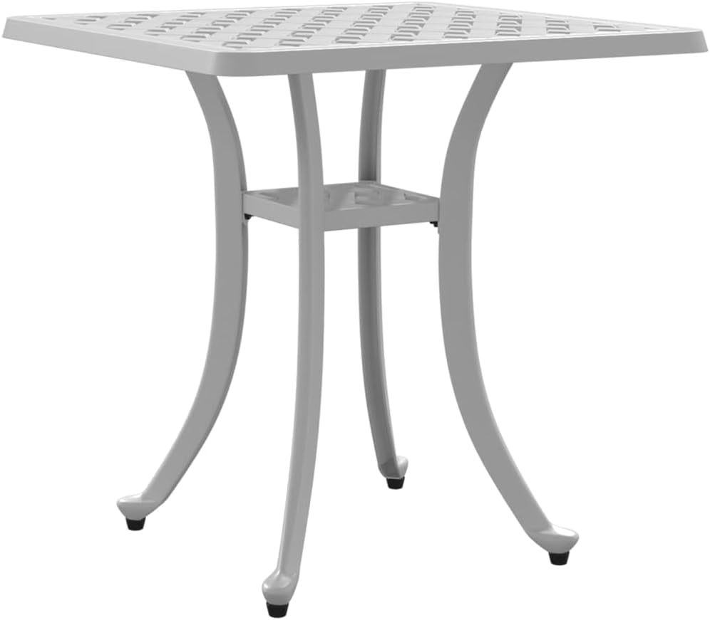 Square Garden Table, Small Outdoor Patio Table in White Cast Aluminum, Rust-R...
