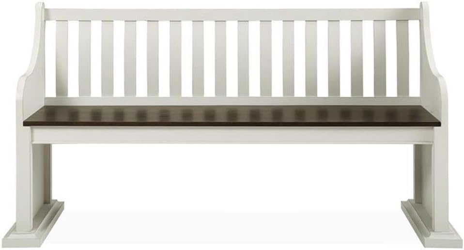 Steve Silver Joanna Two-Tone Ivory and Dark Oak Farmhouse Dining Bench with Back