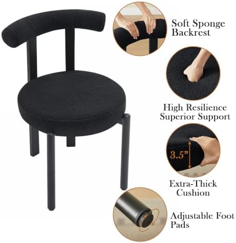 Black Boucle Dining Chairs Set of 4, Comfy Kitchen & Dining Room Chairs