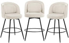 LUE BONA 26''H Swivel Bar Stools Set of 3, Counter Height Bar Stools with Backs, Lumbar Pillow and Black Metal Frames, Upholstered Modern Barstools for Kitchen Island, Linen Farbic, Linen Color