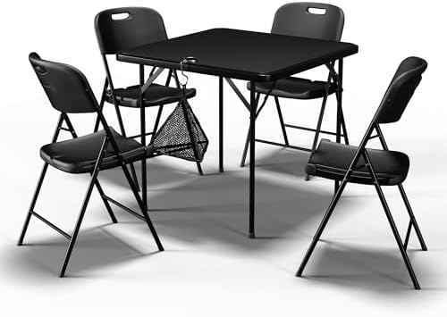 VECELO 5 Piece Folding Card Table Square and Chairs Set, Plastic Tabletop &am...