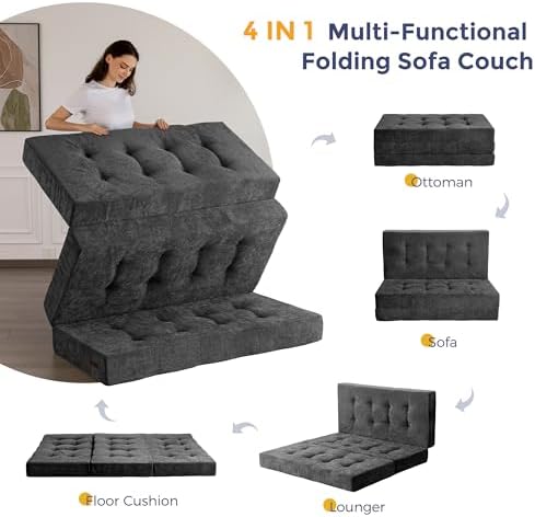 MAXYOYO 6" Folding Sofa Bed for Floor, Tufted Tri-Fold Floor Mattress | ...