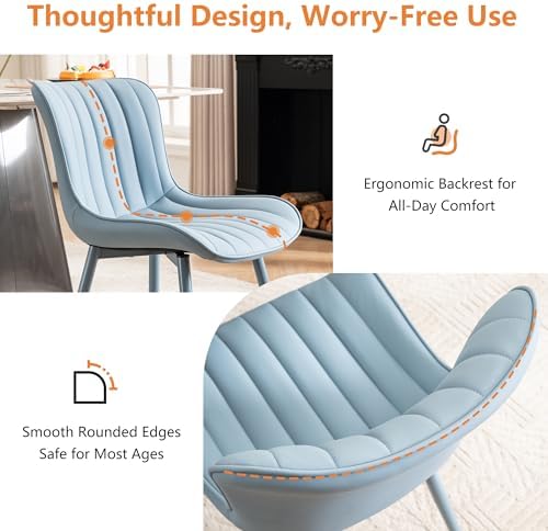 YOUNUOKE Mid-Century Modern Dining Chairs Set of 2, Blue PU Leather