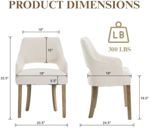 Linen Upholstered Dining Chairs Set of 6 with Arms